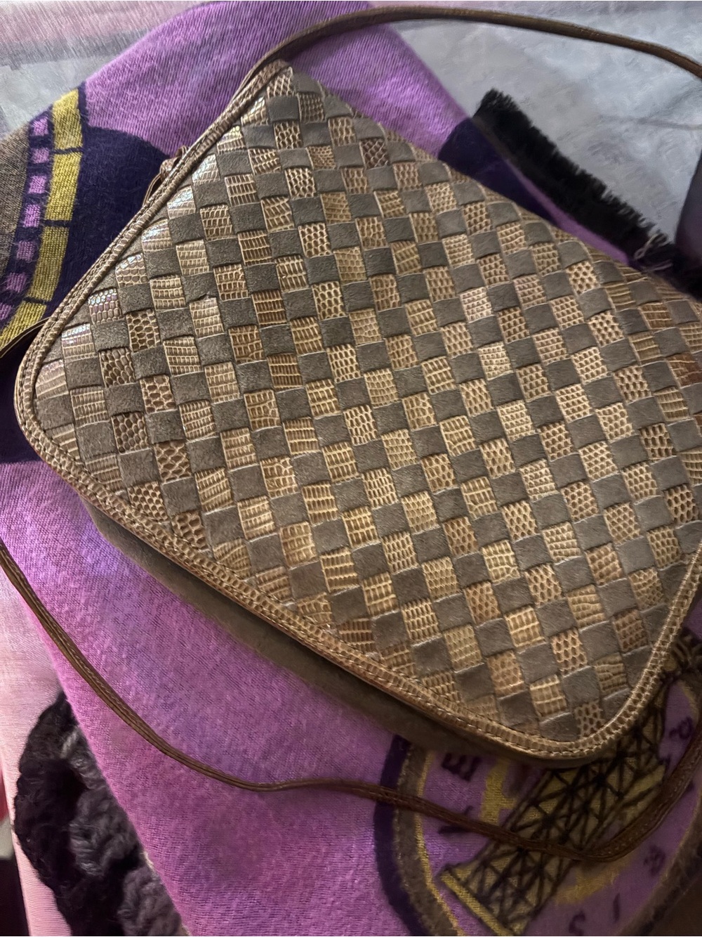 Vintage Bottega Veneta Brown Woven Intrecciato Leather Messenger